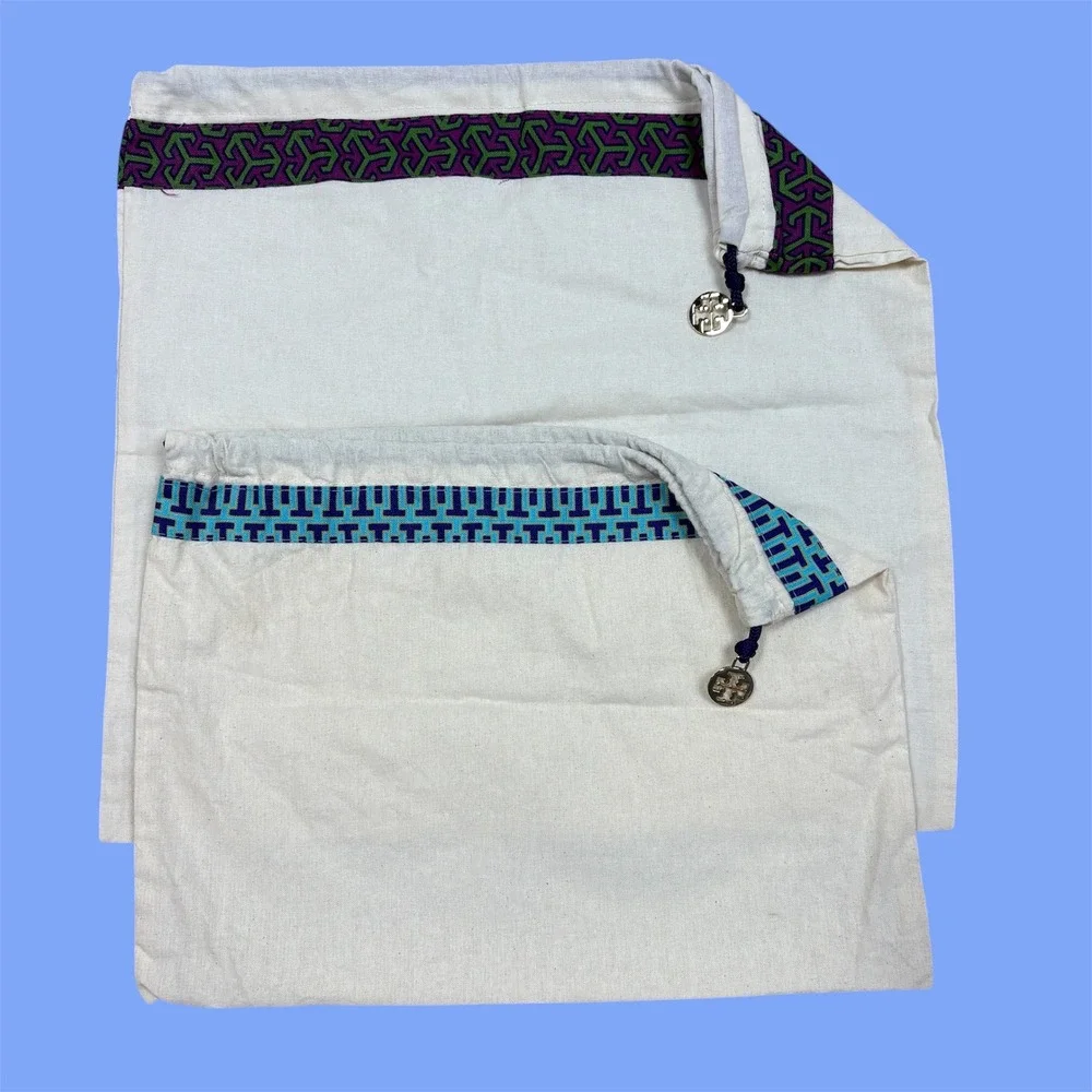 Tory Burch Dust Bags Set‎ of 2 White Canvas Gold Logo Embossed